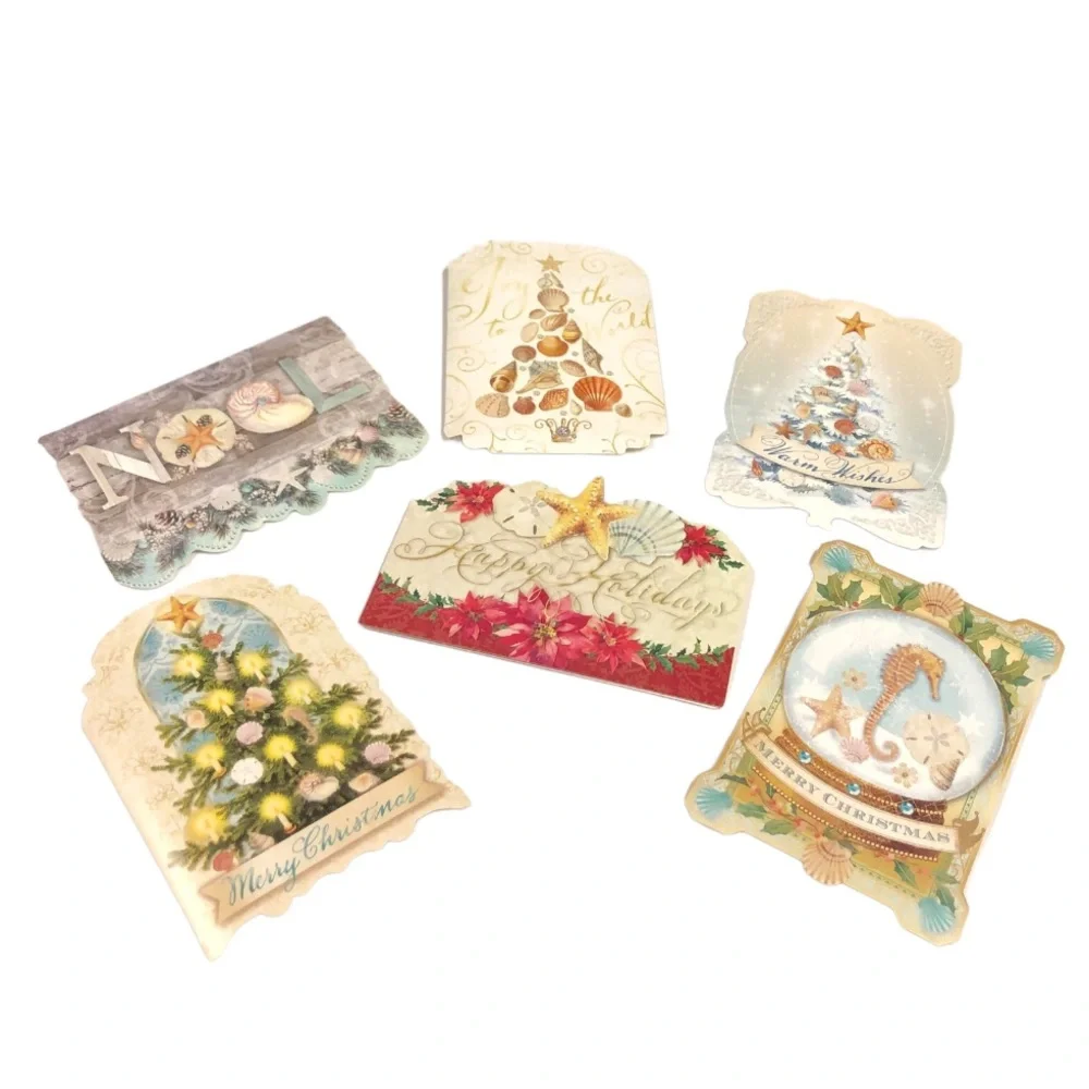 Punch Studio Christmas Shells Die-Cut Holiday Ephemera Note Cards (60813), 24 ct